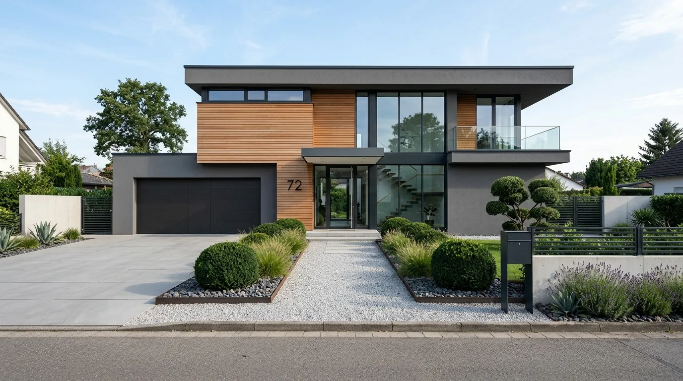 Use symmetry when the architecture supports it inspiration for a front yard landscape.